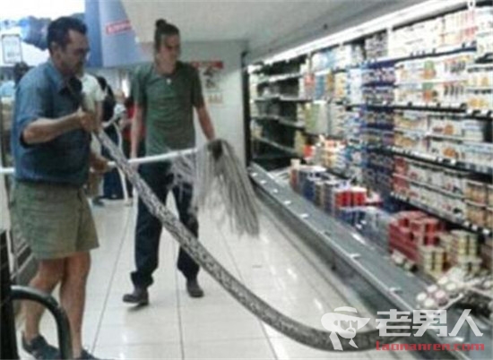 超市惊现3米巨蟒 网友：还好活在中国不然早吓死