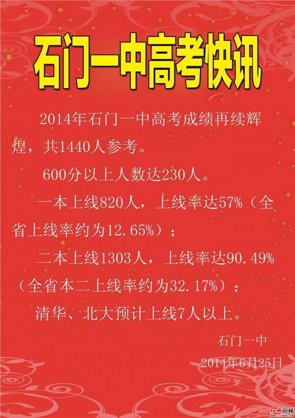 >石齐学校2014高考 2014年高考邵阳县本科上线1968人 4人被清华录取