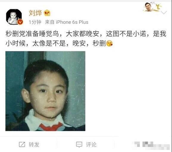 刘烨秒删微博得瑟自己小时候和诺一超像，网友却不买账