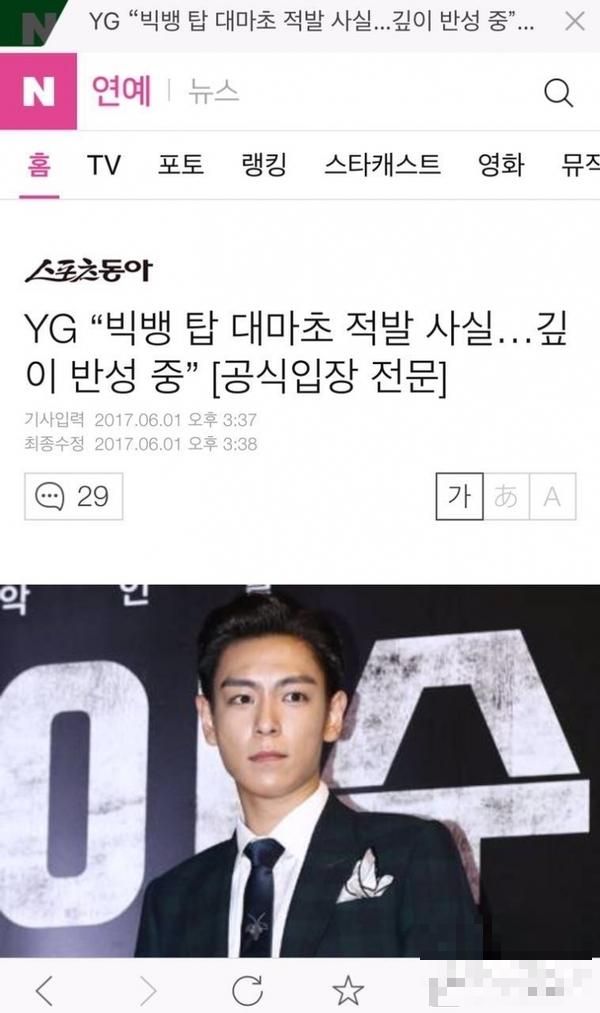 Bigbang成员TOP涉嫌吸毒被警方调查！