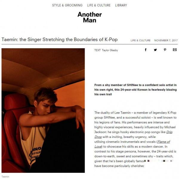 英国时尚文化杂志“泰民,扩大K-POP领域的歌手”瞩目