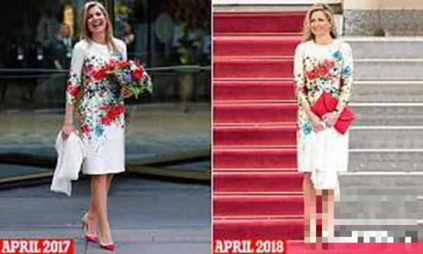 >荷兰王后彩色印花连衣裙出席活动 网友: 这条裙子去年就穿过了吧