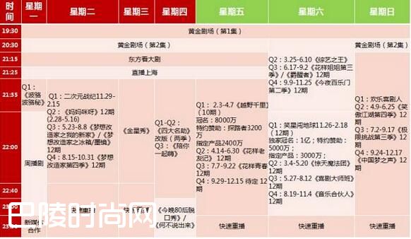 东方卫视播出时间表图片