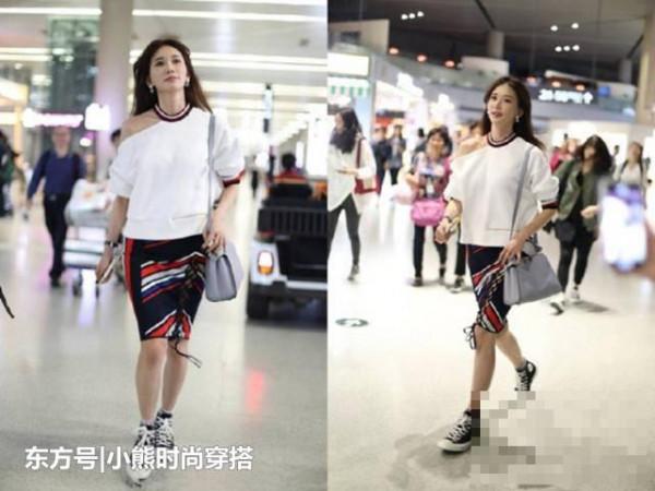 44岁林志玲跟29岁奚梦瑶，同穿性感斜肩上衣，哪个名模更美？