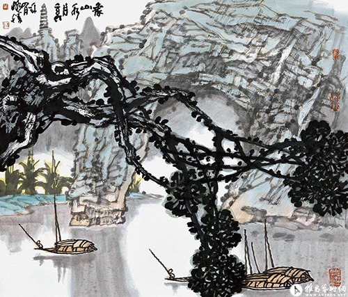黄格胜山水画欣赏 庆祝中国共产党建党95周年著名书画艺术家黄格胜作品欣赏