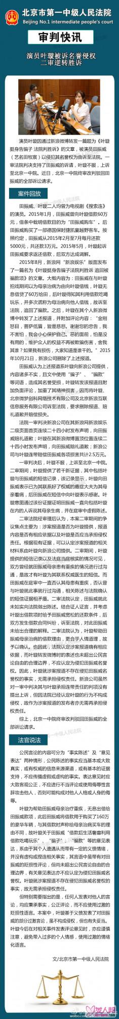 叶璇向剧组演员借款反被诉名誉侵权 二审逆转胜诉