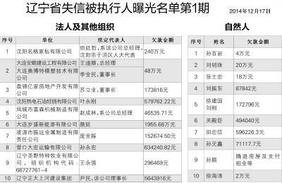 >失信被执行人曝光名单(2013年12月6日)