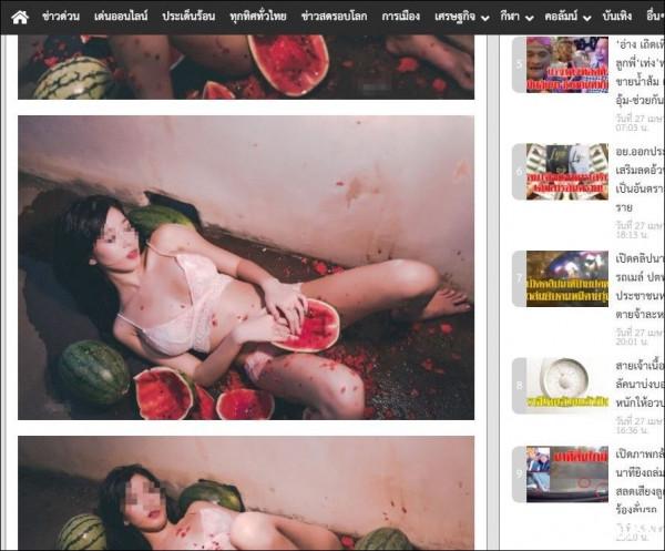 泰国女模玩水果拍写真 玩完榴莲玩西瓜