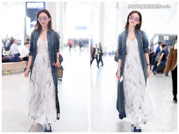 44岁林志玲穿一身白色清新印花裙，这气质，说她24也有人信