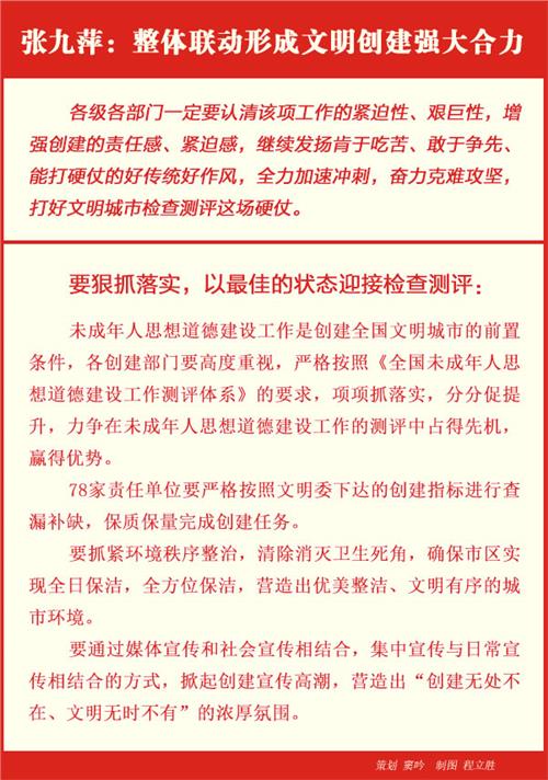 晋城市张九萍 晋城市委书记张九萍:整体联动形成文明创建强大合力