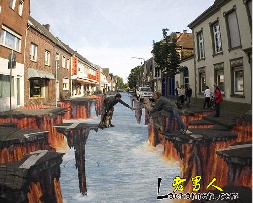 德国3D艺术家街头绘制冰河世纪景象【组图】
