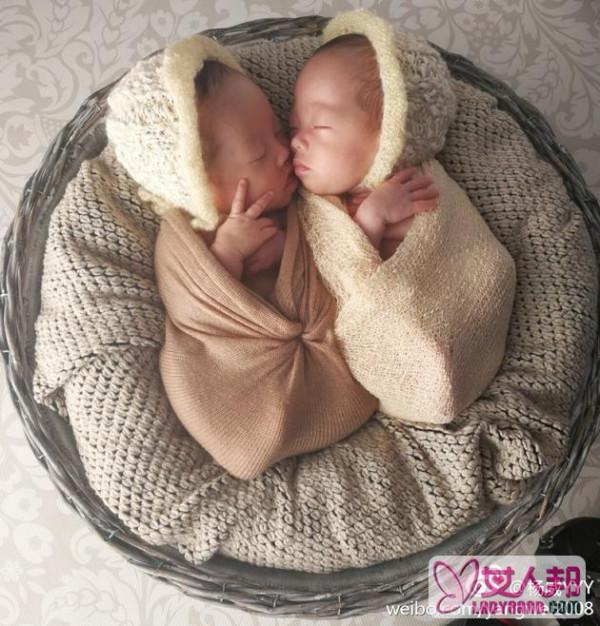>杨威双胞胎女儿拍婴儿照 紧挨一起似小天使