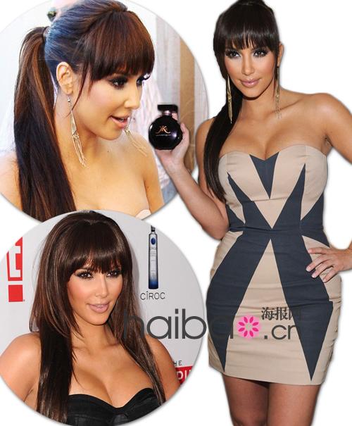 明星发型鉴定团：马尾辫+齐刘海，金·卡戴珊(Kim Kardashian)新发型亮相同名新香水发布会！对比以往Look，看看哪款最适合她？