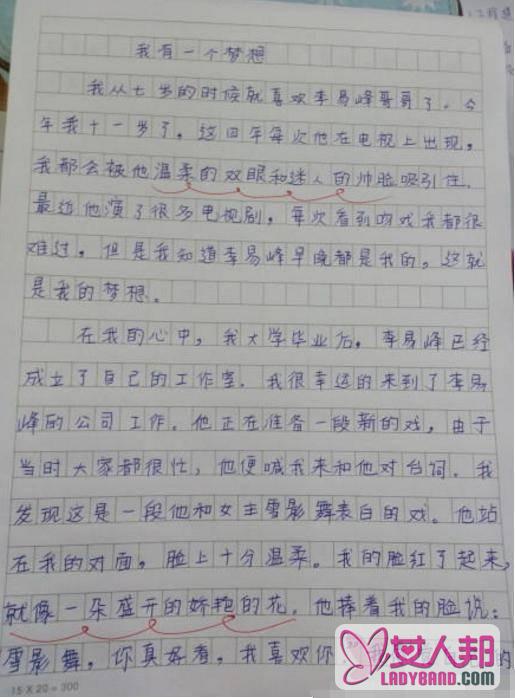 小学生作文告白李易峰 老师批注“早日醒来”