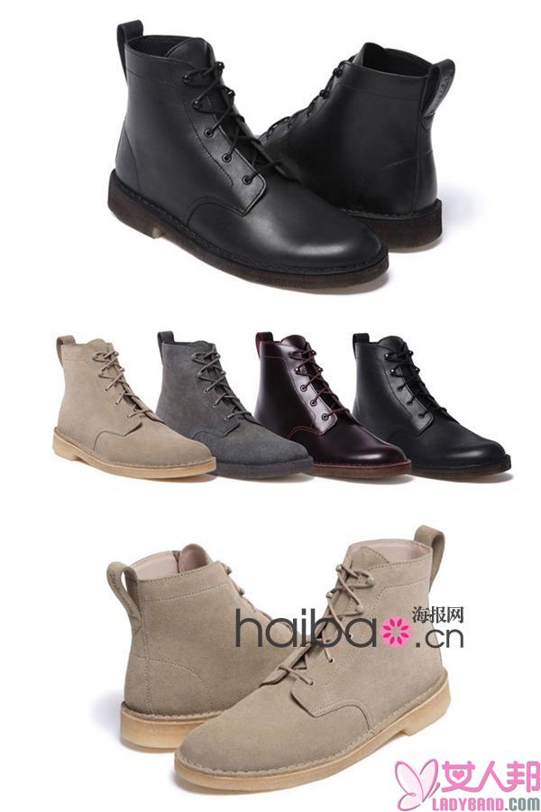 >美国街头潮牌Supreme携手英伦休闲鞋制造商Clarks推出Clarks × Supreme Desert Mali Boot，优雅的英伦风格混合潮流的美式风格！