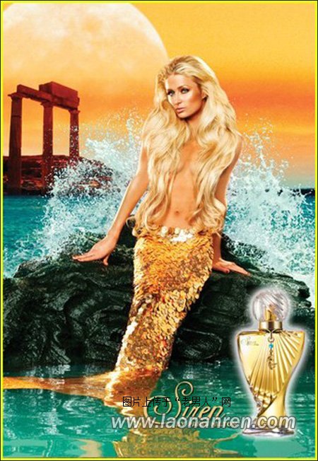 帕丽斯·希尔顿新香水变身金色美人鱼