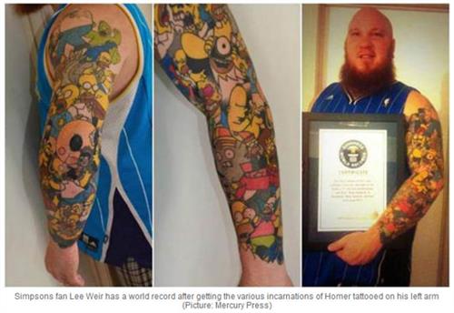 纹身纹出世界纪录!维州男子全身纹满辛普森