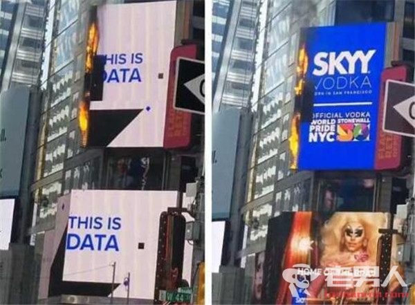 纽约广告牌起火 火灾原因目前还不清楚