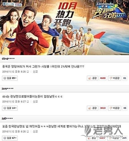 >《奔跑吧兄弟》收视第一却只有2%吓到韩网友：是因为中国国土面积大吗？