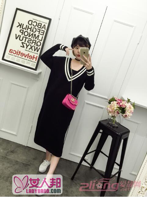 >2016韩国时尚大码女装针织连衣裙
