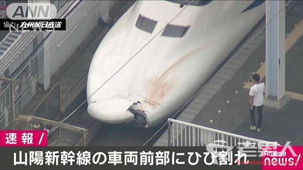 >日本新干线列车疑似撞人 车头出现大洞且粘有血迹