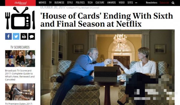 受男主凯文·史派西性侵丑闻影响，纸牌屋系列将于第六季终结！