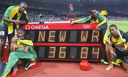 【四成一百米接力博尔特】博尔特领衔 牙买加男子4×100米接力破世界纪录