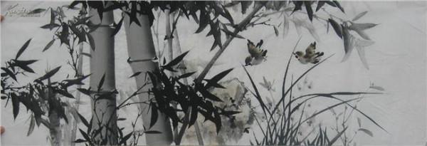 青岛画家石寒 青年画家 许墨三尺竖幅花鸟画竹子作品欣赏(组图)