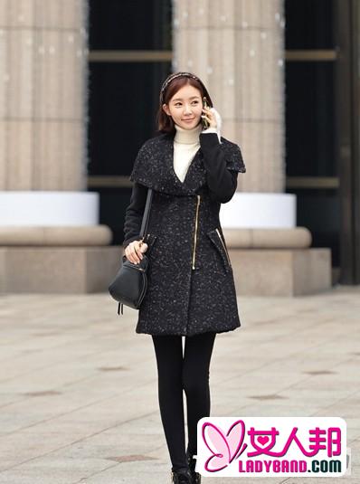 >最新韩国时尚街拍 高领毛衣+呢子大衣最洋气