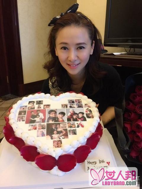 翁虹庆结婚十周年 老公隔空送上蛋糕玫瑰