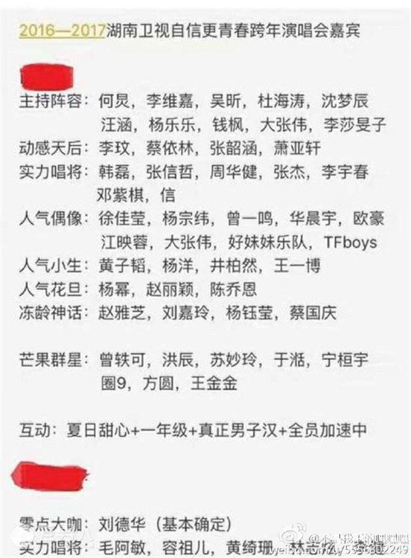 >2017湖南卫视跨年晚会名单曝光 快乐家族为何独缺谢娜