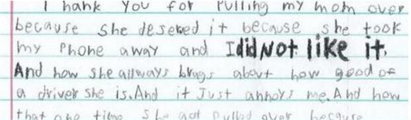 熊孩子给警察写信 10岁男孩报复妈妈只因不让玩手机