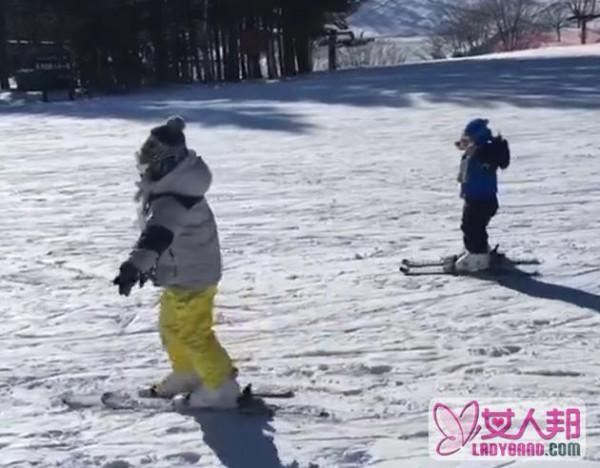 邓超晒儿女首次滑雪视频 霸王花和等哥颇具专业范儿