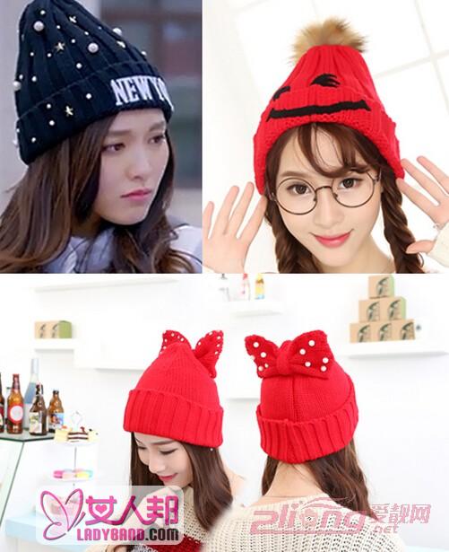 >甜美可爱风格的韩国针织帽子图片