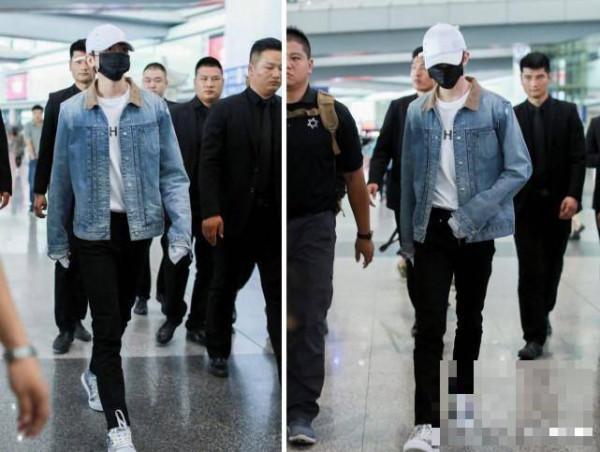 >蔡徐坤到机场，穿了件牛仔衣挺帅的，怎么和陆定昊有同样的爱好？