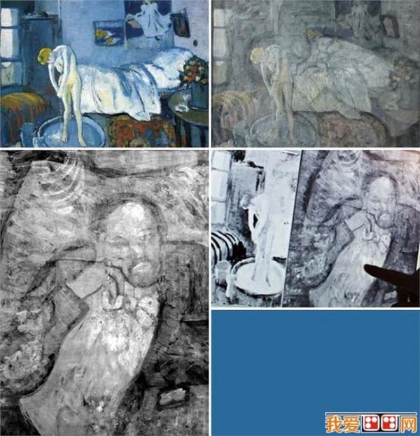 >毕加索作品图片 毕加索作品《蓝色房间》藏画中画:女子沐浴图中隐藏男子肖像