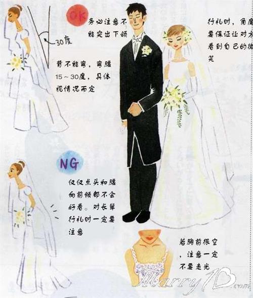 新郎新娘婚礼礼中:行姿 坐姿 鞠躬行礼等各种姿势要领