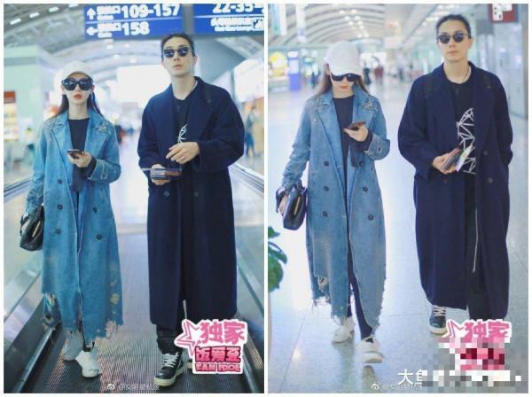 戚薇夫妇同穿风衣现身机场, 网友: 李承铉是穿了老婆的衣服?
